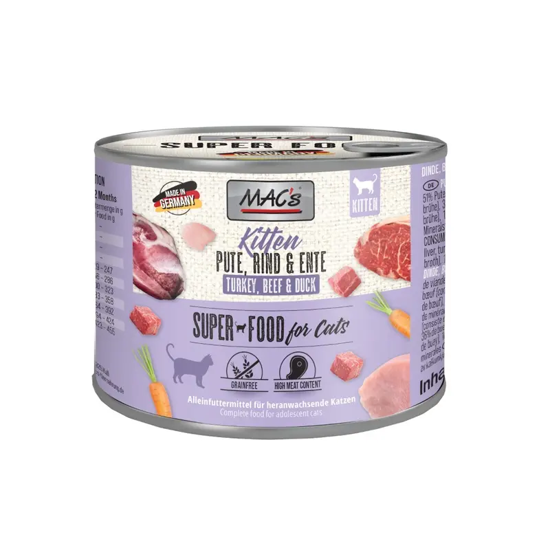 Macs Cat 6 X 200G - Kitten Turkey, Beef & Duck