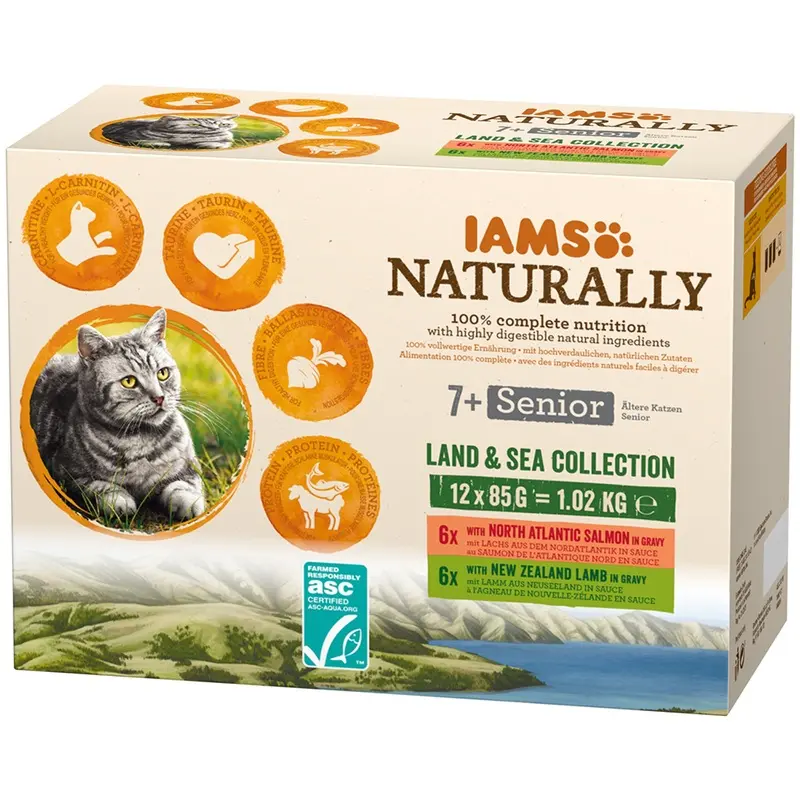 Iams Naturally Cat Senior  Land & Sea Collection - 12 X 85G
