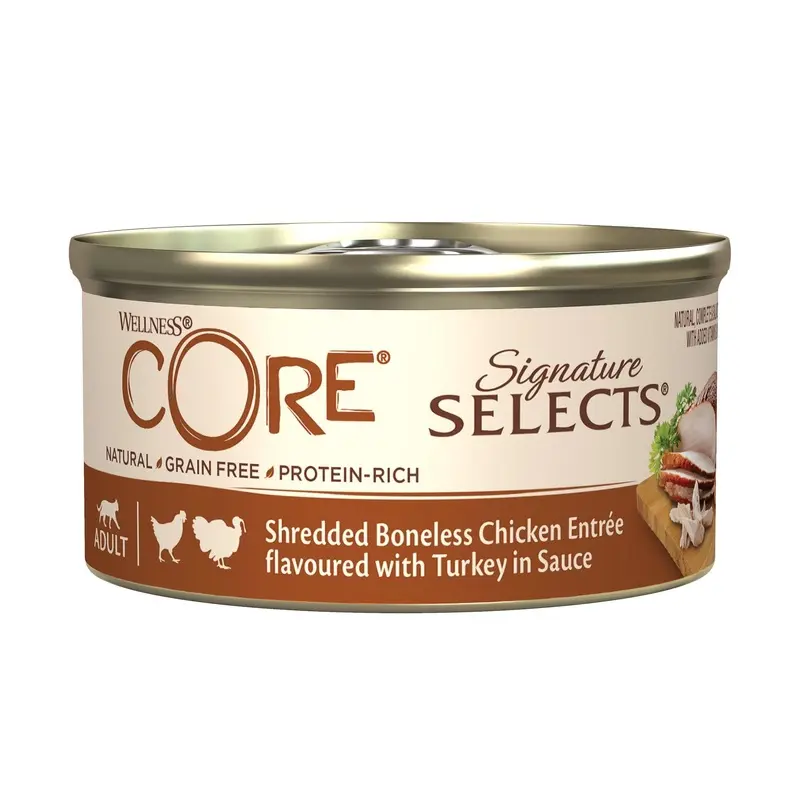 Wellness Core Cat Shredded Boneless Chicken Entree With Turkey In Sauce 79G