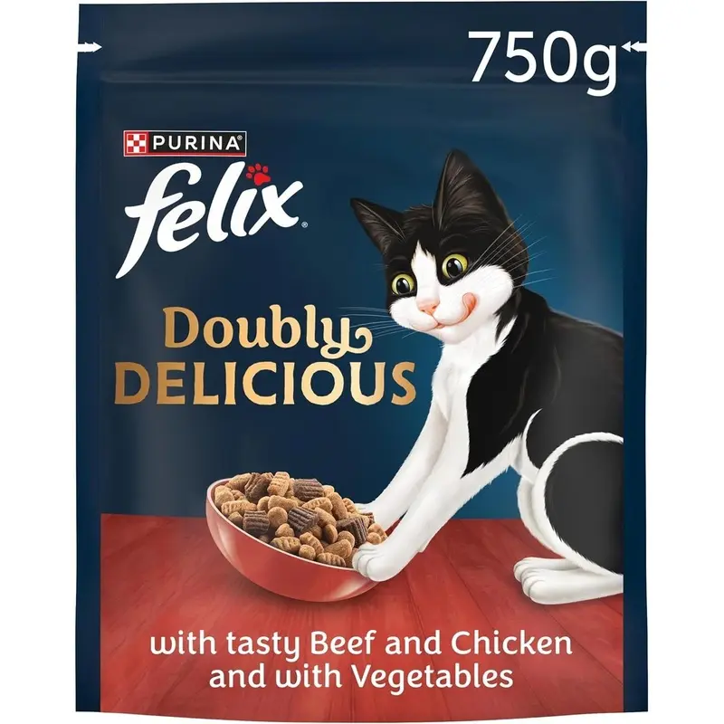 Felix Doubly Delicious Beef Chicken And Vegetables Dry Cat Food - 750G