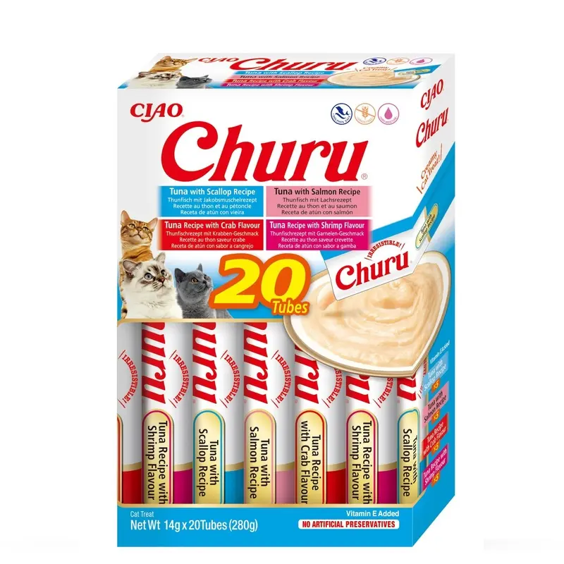 Inaba Churu Variety Box Tuna Seafood Flavour - X 14G Salmon Size 20