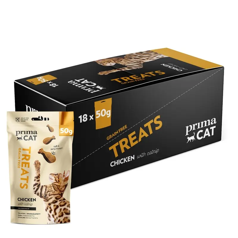 PrimaCat - Soft Chicken Flavoured Cat Treats with Catnip, 18 pack of 50g