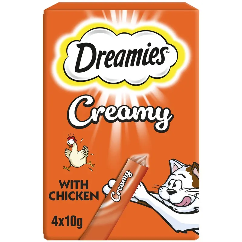 Dreamies Creamy Adult Cat And Kitten Treats With Tasty Chicken 4X10G