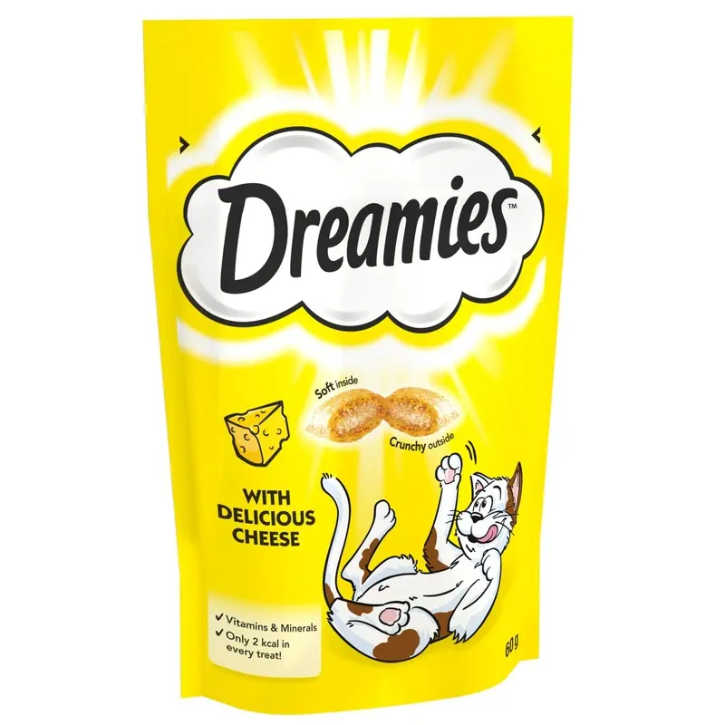 Dreamies Cat Treats, Tasty Snacks with Tempting Cheese, 8 Pouches of 60 g