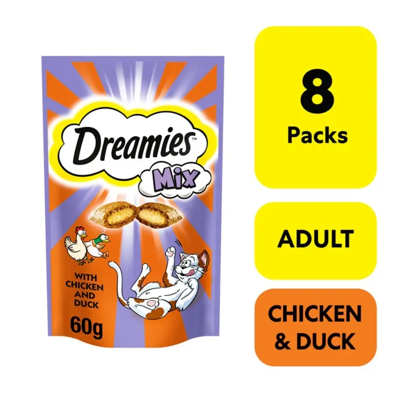 Dreamies X 60G Mix Adult Cat Treats Chicken & Duck Cat Biscuits (480G) Size 8