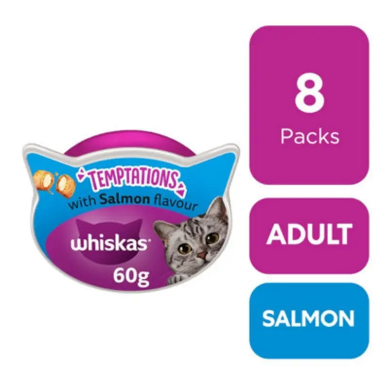 Whiskas Salmon X 60G Temptations Adult Cat Treats Cat Biscuits 480G Size 8