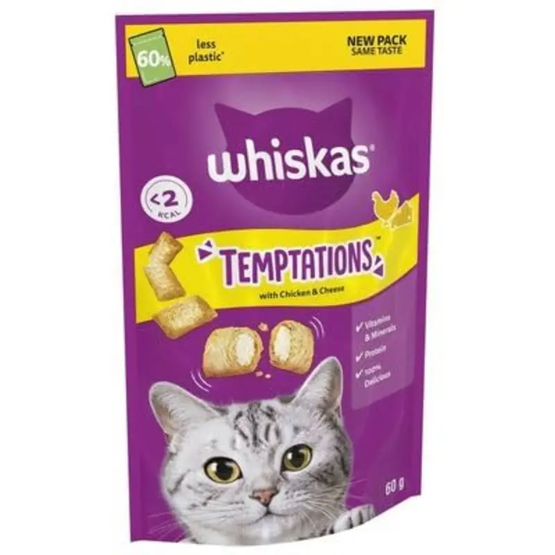 Whiskas Temptations Cat Treats with Chicken & Cheese 60 g