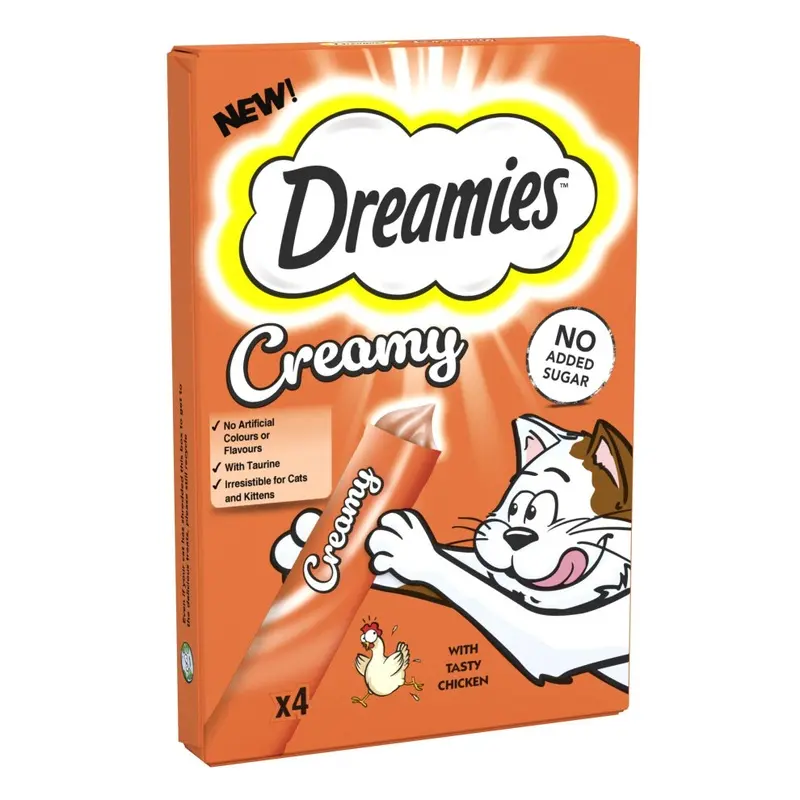 New Dreamies - Creamy Cat Treats - X 40 G - Chicken - Multipack Snacks - Packs Size 11