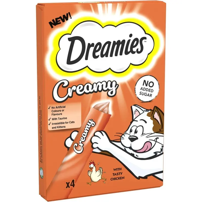 New Dreamies Pack Of 11 X 40 G Chicken Multipack Snacks Creamy Cat Treats Size 11
