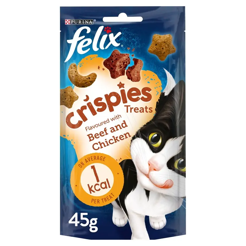 Felix Crispies Cat Treats Beef and Chicken 45g, Pack of 8