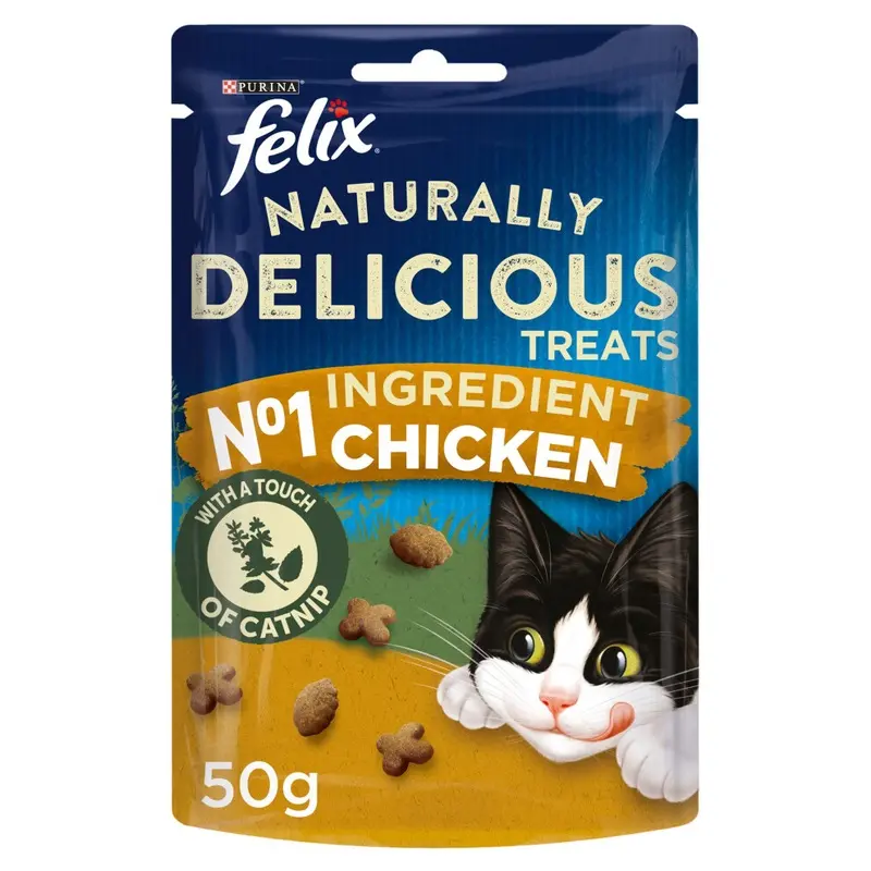 Felix Naturally Delicious Cat Treats Chicken And Catnip, Pack Of 8 50G
