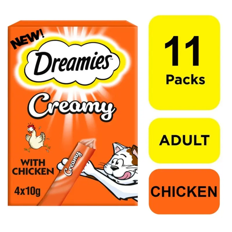 Dreamies X 10G Creamy Adult Cat & Kitten Treats With Tasty Chicken (11X40g) Size 44