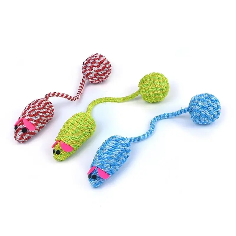 3 Pcs False Mouse Pet Cat Squeak Toy Long Tail Ball Mice Mouse Cat Toy Size 3