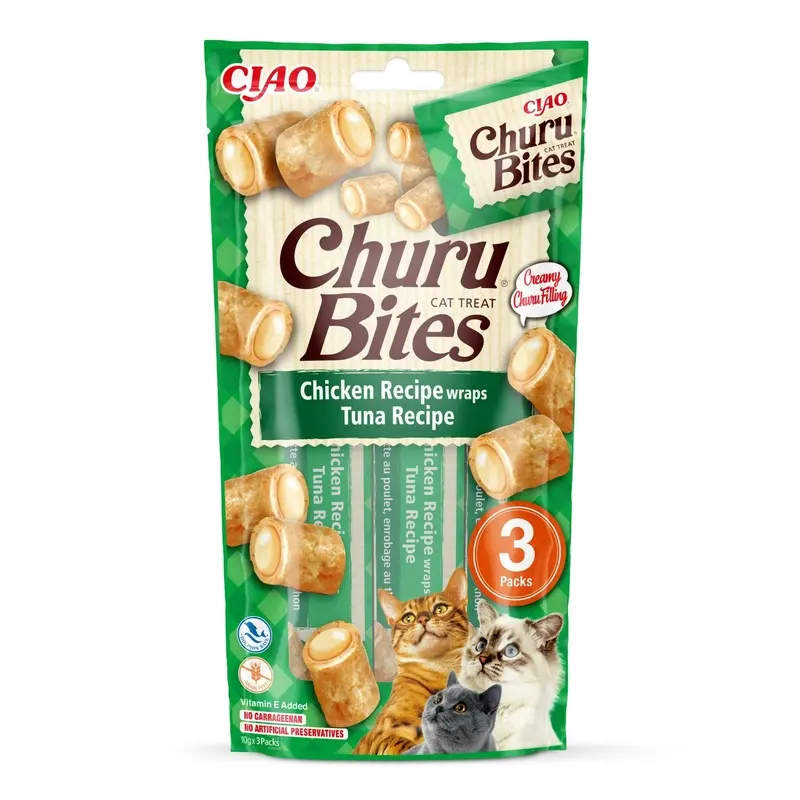 Inaba Churu Chicken And Tuna Recipe Cat Bites - X 10G Green Size 3