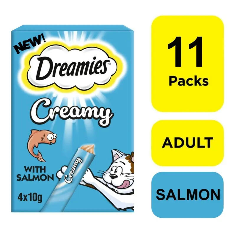 New Dreamies X 10G Creamy Adult Cat & Kitten Treats Scrumptious (11X40g) Salmon Size 44
