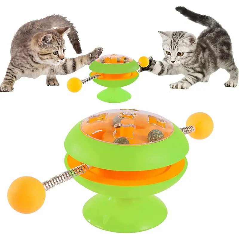 Green (Green) Interactive Cat Toys Cat Teaser Stick Catnip Ball Turntable Toy