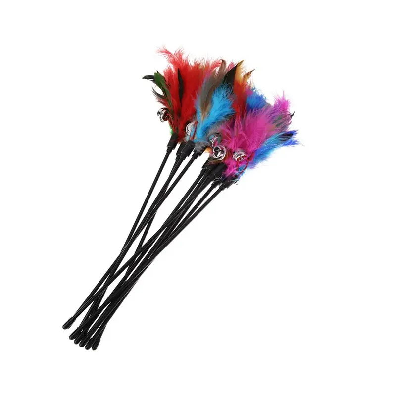 New 5Pcs Feather Cat Teaser Wand Stick With Bell - Random Colors Size 5