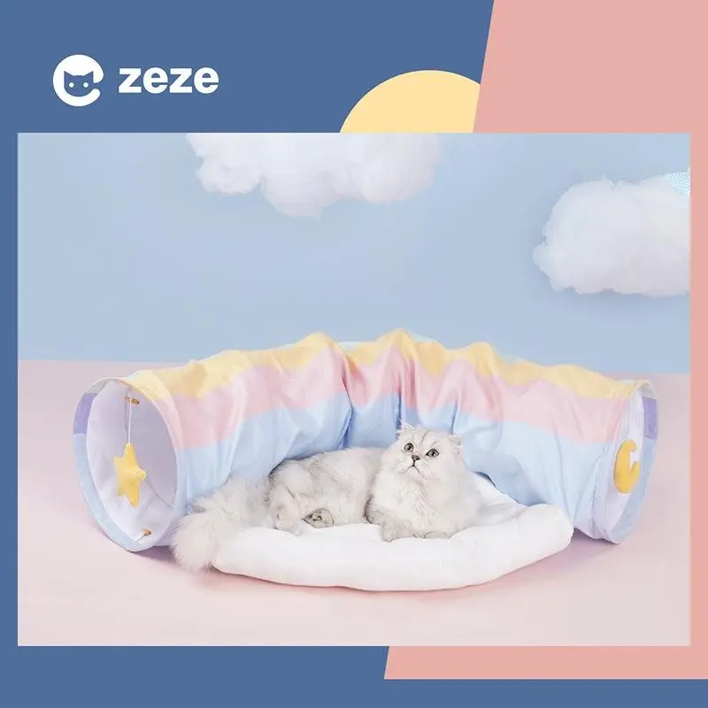 Zeze Foldable Rainbow Cat Tunnel Cat Bed