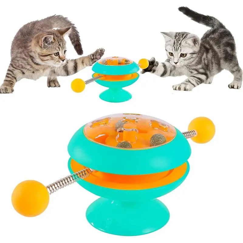 Blue (Blue) Interactive Cat Toys Cat Teaser Stick Catnip Ball Turntable Toy