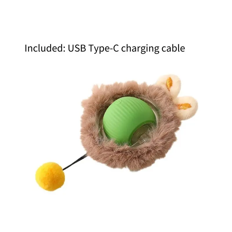 Green/Light () Type Usb C Rechargeable Cat Toy Plush Ball Intelligent Pet Rolling Toys
