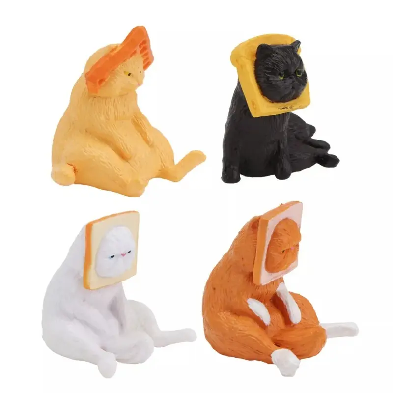 4 Pcs Cat Cake Figurines Desktop Ornament Ornaments Mixed Color Decor Size 4