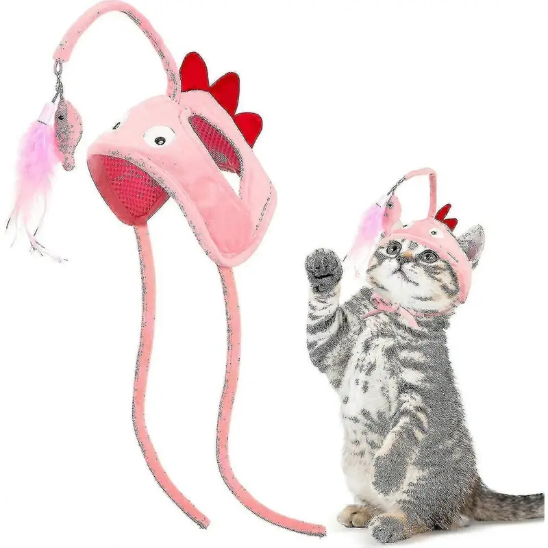 Pink (, One Size) Cat Teaser Mounted Interactive Cat Toys Adjable Hat Cat