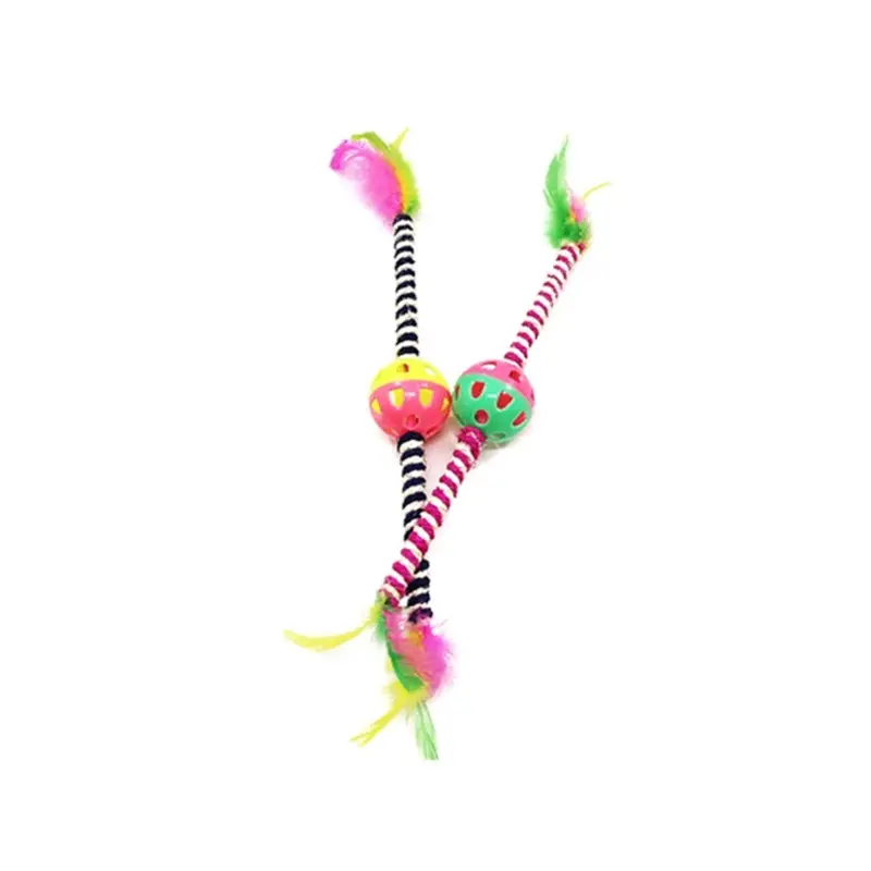 Dsport Pcs Colorful Feather Bell Cat Toys, Ring Ball Sisal Hemp Bar Pet Toys Size 5