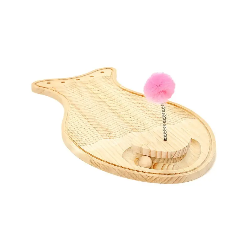 Hkhbjs Beige (M) Wood Cat Toys Pet Scratch Board Interactive Ball Toys