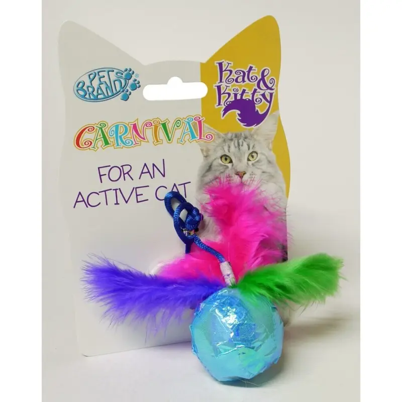 Pet Brands Ball Toy With Feathers Cat Fun Toy Tickle Colourful