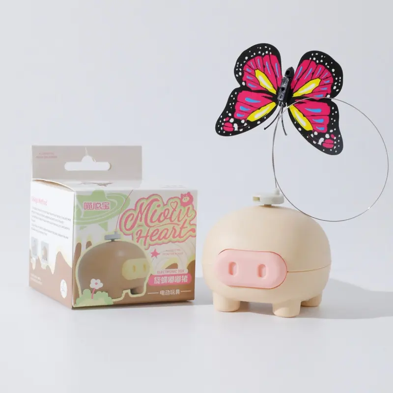 Pink (Pink) Cat Toy Teaser With Motorized Butterfly For Indoor Enrichment Exercise And