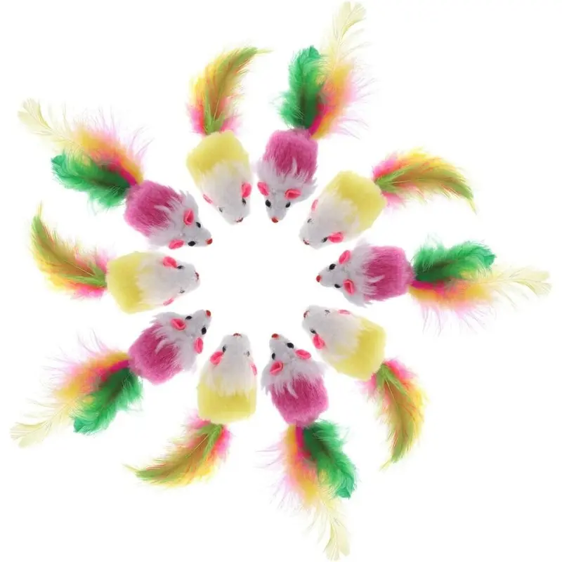 Tianfu Fluffy Kitten Mouse Cat Toy With Feathers And Faux Fur, Mouse Cat Toy Size 1