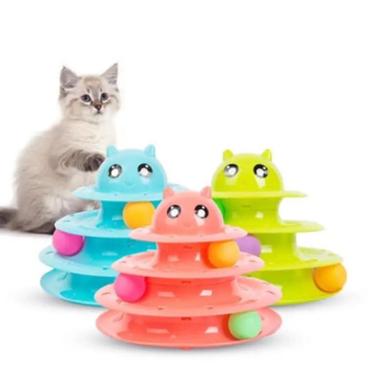 Asab Green/Blue/Red Level Turntable Cat Teaser Ball Toy - Any Random Colour Size 3