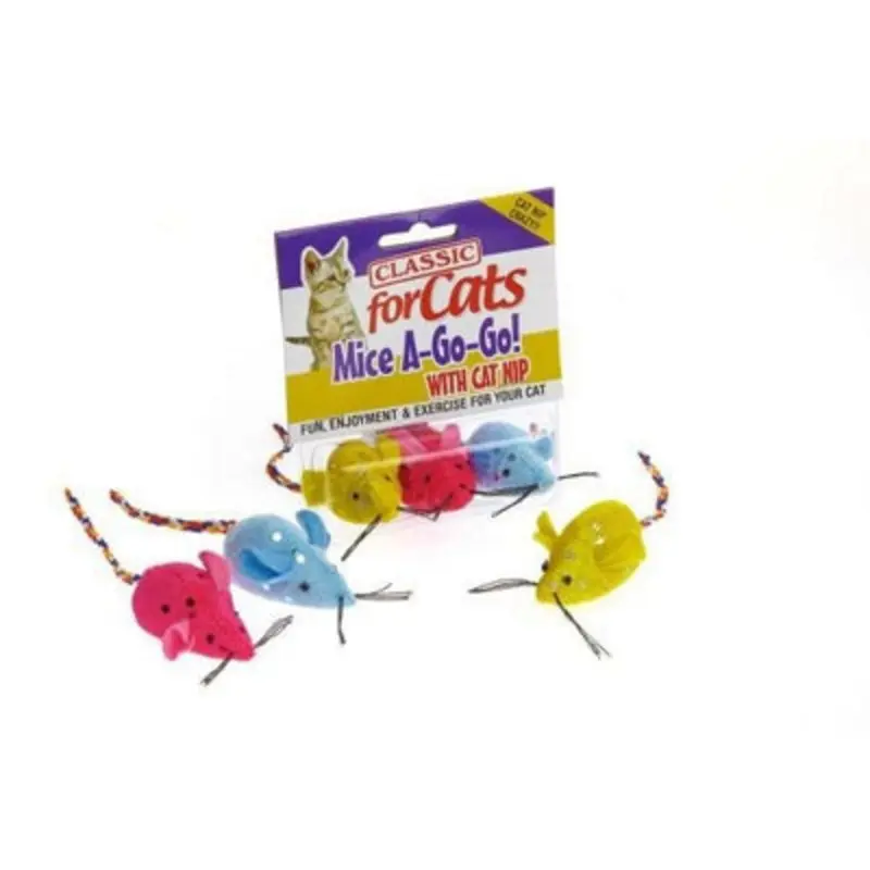 Classic Big Ear Glitter Mice 3Pc 50Mm - Pack Of 6 Blue/Pink/Yellow