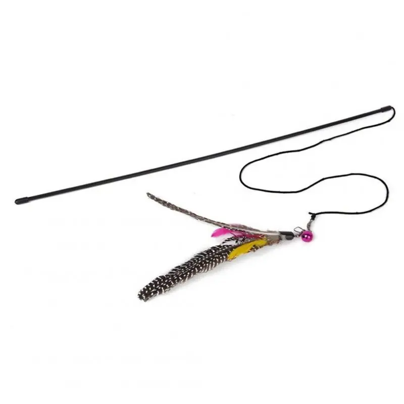 Keshen Funny Natural Feather Dangler Rod Cat Teaser With Bell Pet Interactive Toy