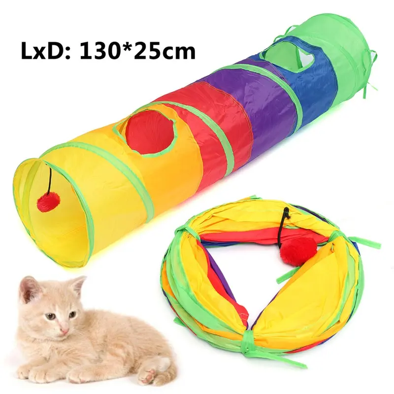 Green Pet Tunnel Cat Printed Crinkly Tunnel Toy With Ball Play Fun Toys