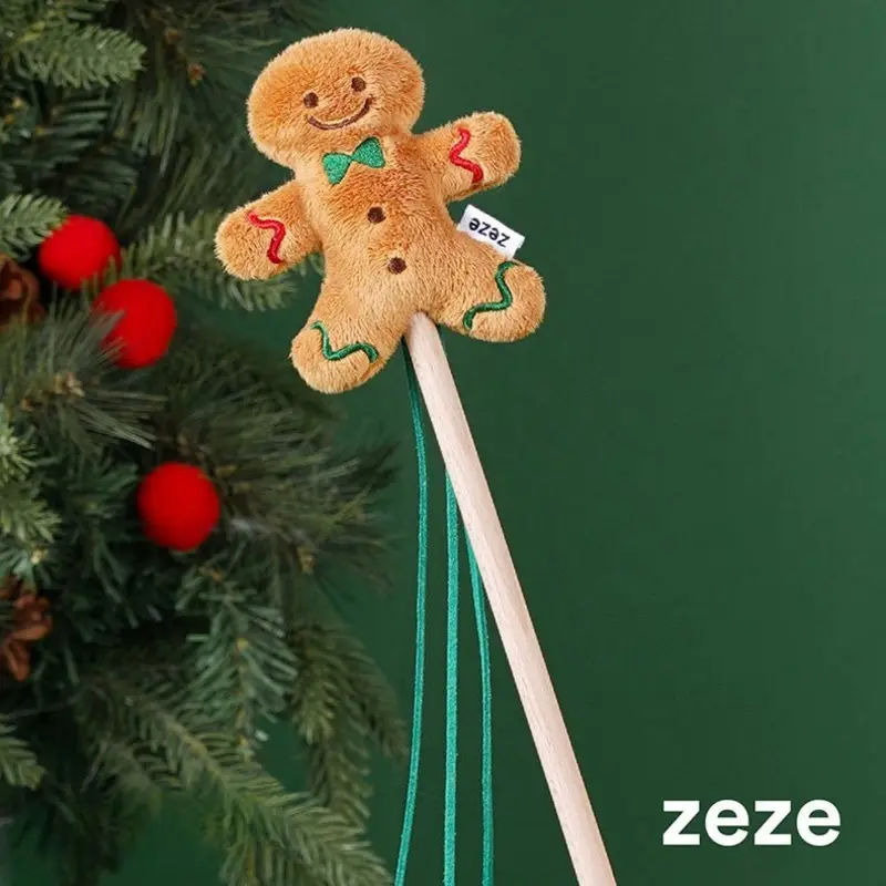 Zeze Christmas Gingerbread Man Cat Wand Small