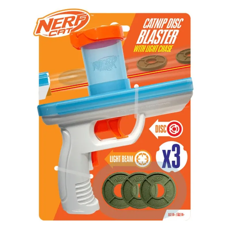 New Nerf Cat Catnip Blaster With Catnip Discs Interactive Cat Toy Size 3