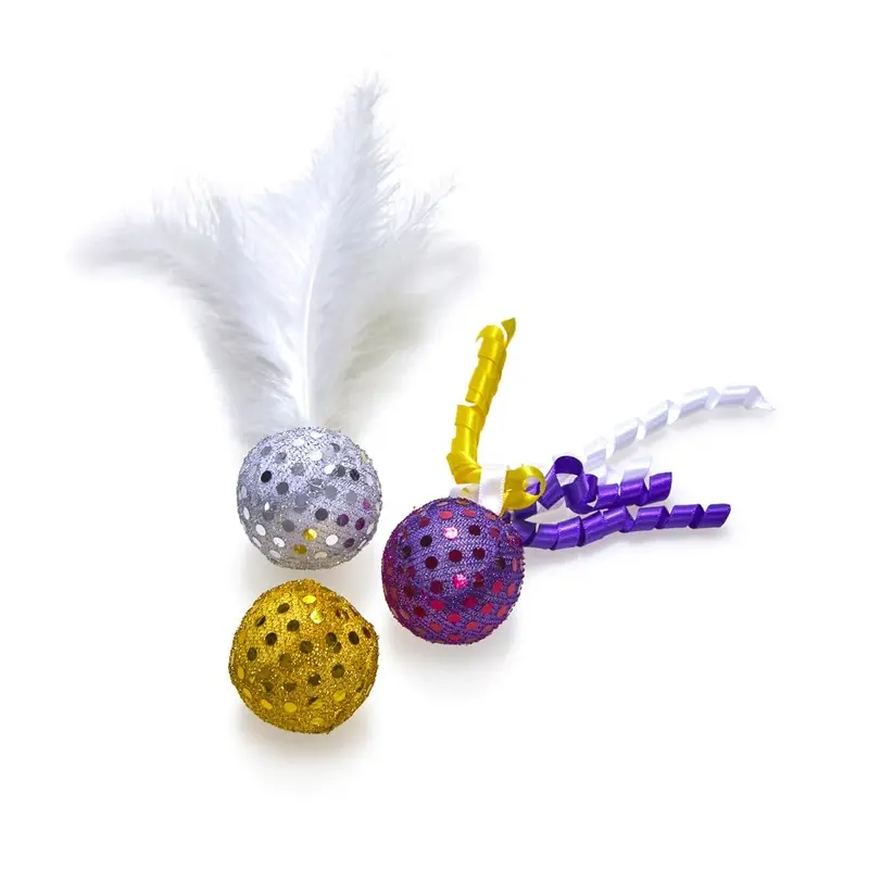 Petface Catkins Cat Ball Toys, Pack of 3 Assorted Glitter Balls for Indoor Cats