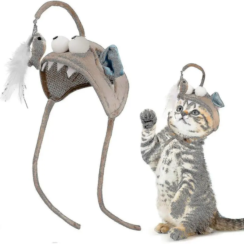 Gray (, One Size) Cat Teaser Mounted Interactive Cat Toys Adjable Hat Cat