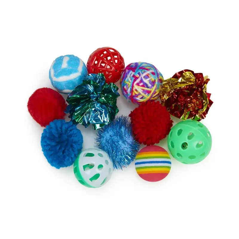 Petface Catkins Cat Ball Toys, Play Pack of 12 Assorted Balls for Indoor Cats