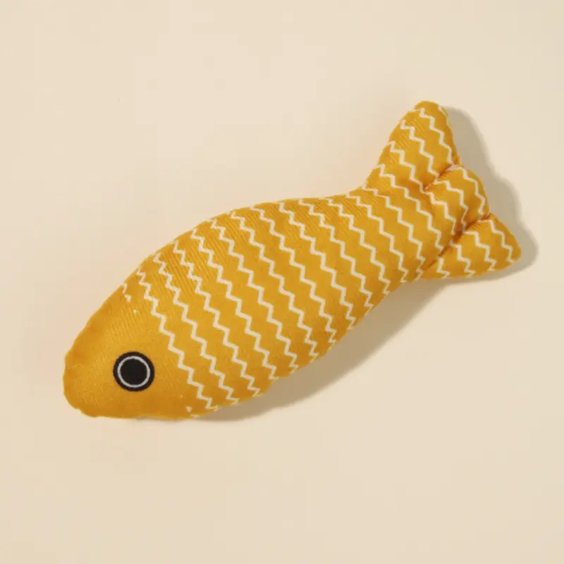 Yellow ( Striped Fish, 10Cm-20Cm) Cat Toy Squeaky Mouse - Realistic Fur & Motion 5G