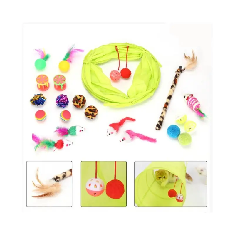 Dinamr Pet Toy Set Indoor Tunnel Cave Cat Stick Fake Mouse Ball Interactive Supplie