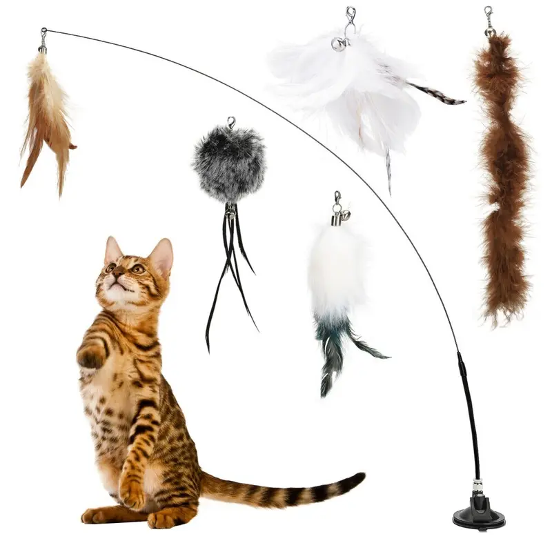 6PCS Suction Cup Cat Teaser Set with Feather Toys
