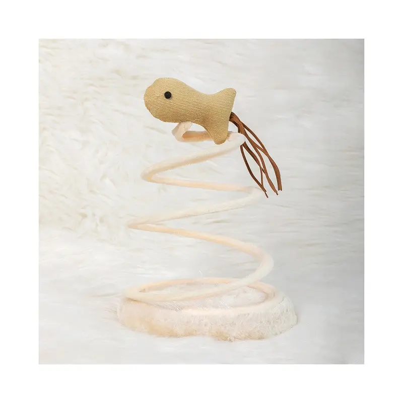 (Fish) Cat Toy Spiral Steel Wire Spring Hemp Disc With Mice And Fish Decoration