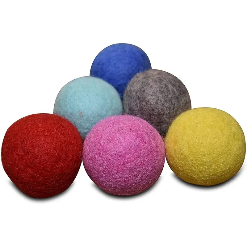 Comfy Pet Supplies - Set Of Wool Felt Ball Toys For Cats, Handmade Eco-Friendly Size 6
