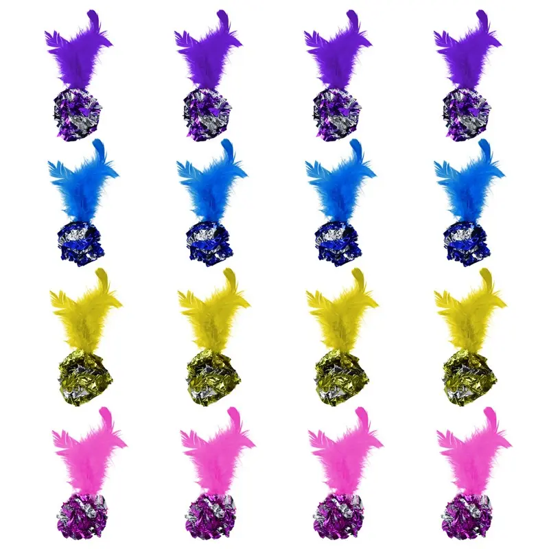 Heavenlife Interactive Cat Toys 16Pcs Crinkle Balls With Feather Multicolour Size 16