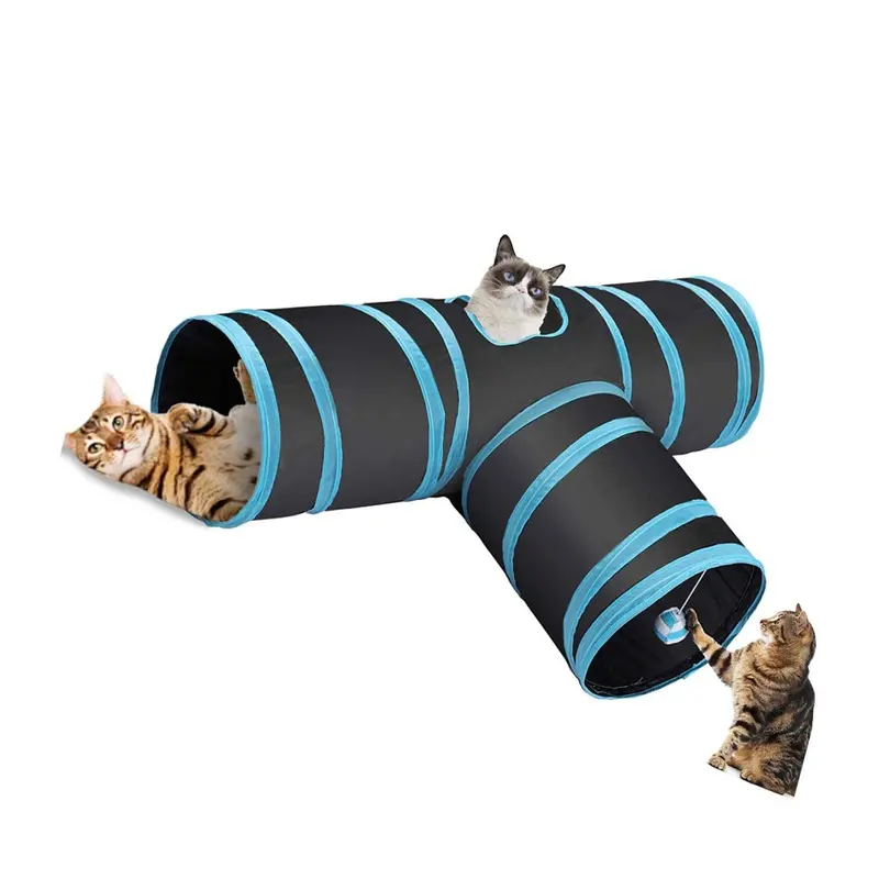 Limbo Collapsible 3-Way T Shaped Cat Tube Tunnel Cat Toy With Peeping Hole Size 3