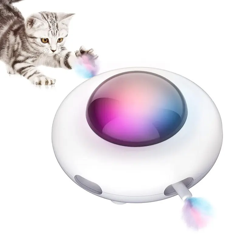 Ufo Interactive Cat Toy Auto Steering Smart Feather Cat Teaser With Cleaning Pad