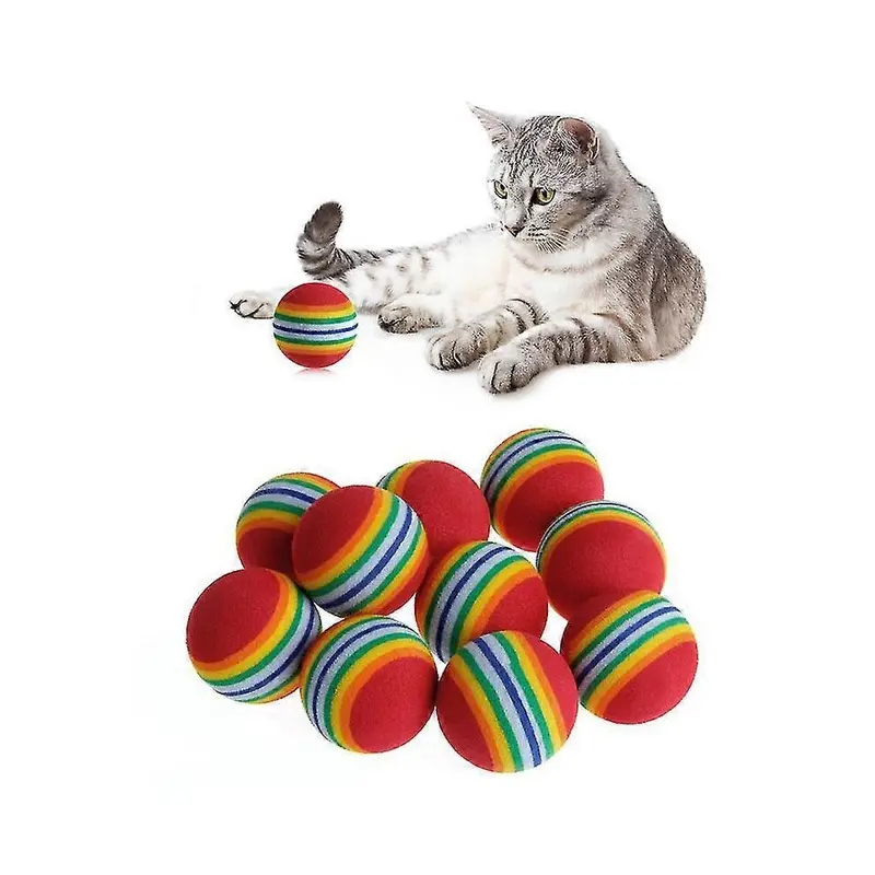 10Pcs Cat Toy Balls Soft With Rainbow Pattern Size 10