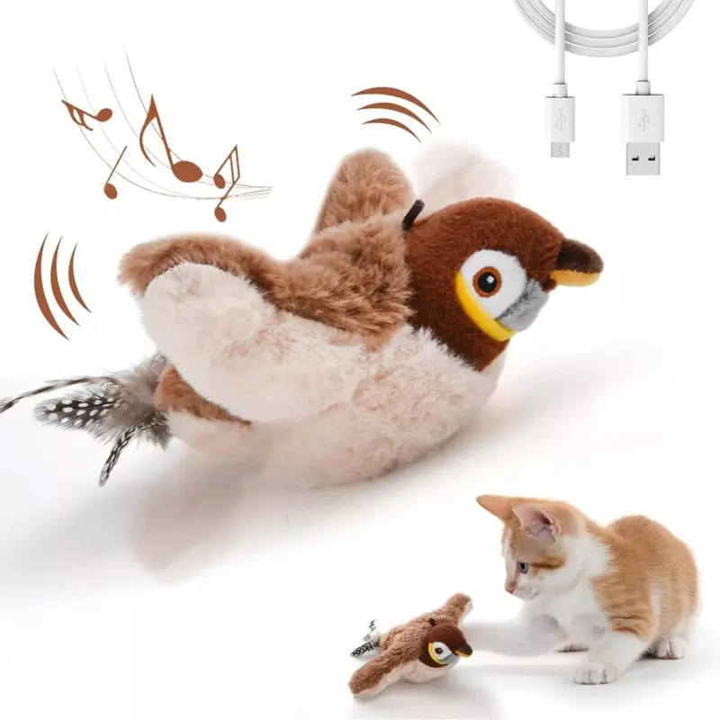 Interactive Chirping Bird Cat Toy with Catnip & USB Charge